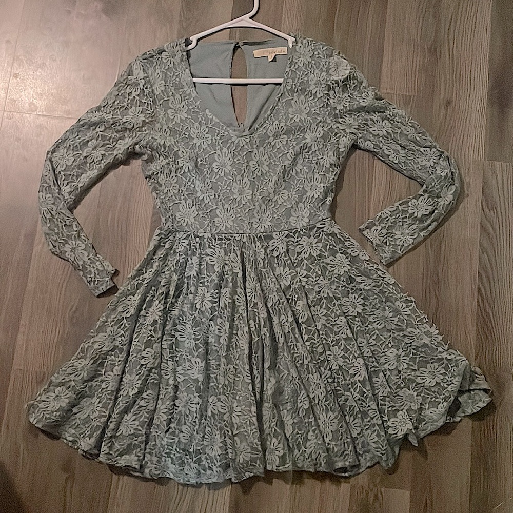 Rewind greenish/turquoise long sleeved above the knee lace dress.